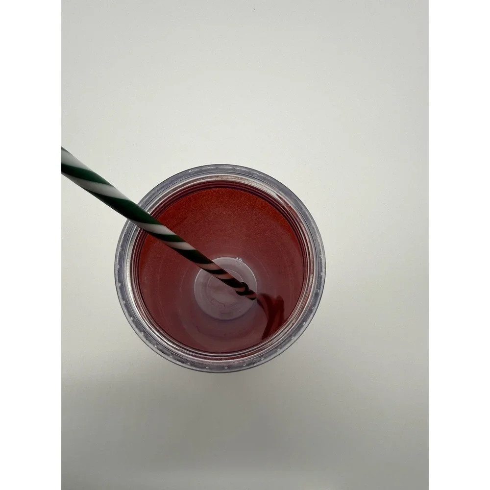 Starbucks Red Glitter Christmas Tumbler BPA free Green Stripe Straw‎ 16 oz